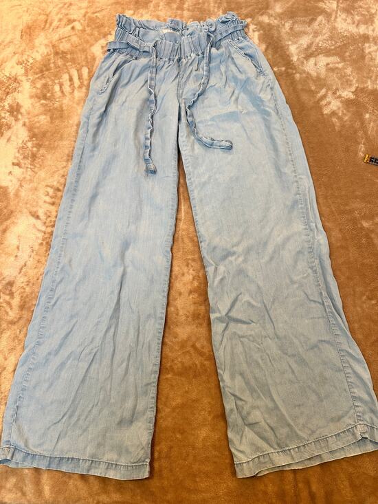 Thread & Supply Pants - Thread & Supply Chambray Wide Leg Pants Small Paperbag Waist Drawstring Lyocell